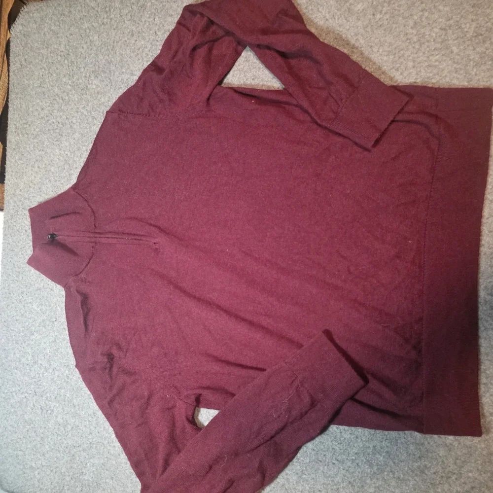 Banana Republic Sweater Mens Large Maroon Merino Wool Quarter Zip Mock Neck C2